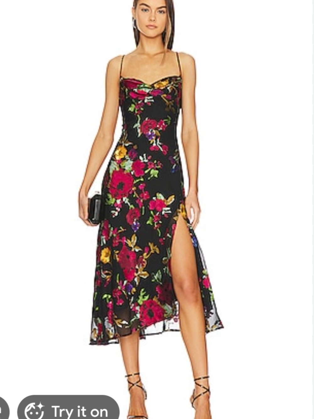 Astr The Label Gaia Black & Red Floral Slip Midi Dress